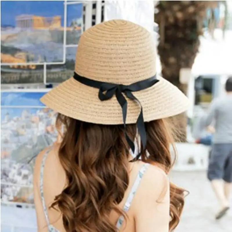 Шляпа женская Соломенная с бантом модный головной убор для взрослых Пляжная