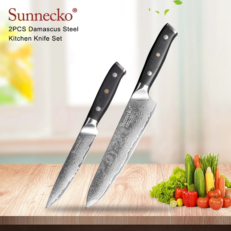 SUNNECKO 2 шт. Кухня Набор ножей Santoku шеф повар Ножи Дамаск японский VG10 Сталь лезвие G10