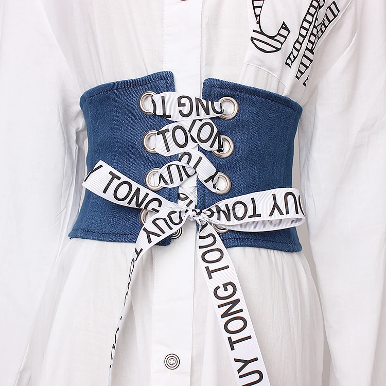 Корейская Стильная джинсовая ткань пояс модная юбка стиль женская широкая