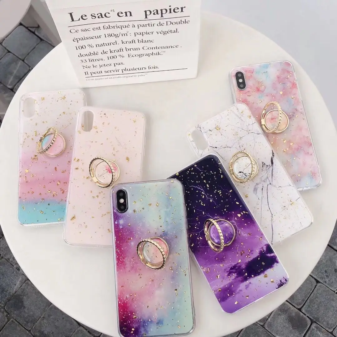 Gold Foil Bling Marble Phone Case for iPhone XR For XS 6s 7 8 Plus MAX with ring holder |