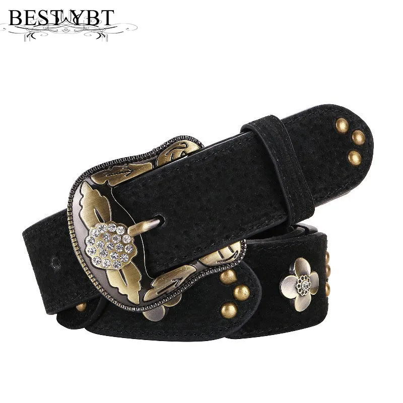 Best YBT Women belt trend fashion Imitation leather Women Alloy pin buckle belt retro rivet decoration casual belt Women