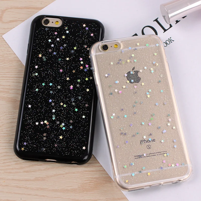 black transparent sequins glitter star quicksand colorful sequin soft tpu back cover for iphone11 pro max x xs max xr 8 7 6 plus free global shipping