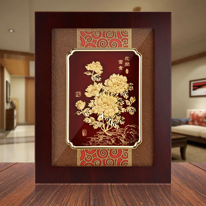 Asklove 3D Rose Flower pictures 24k Gold Leaf Painting wall art decor pictures Traditional Chinese painting Home Decor Crafts