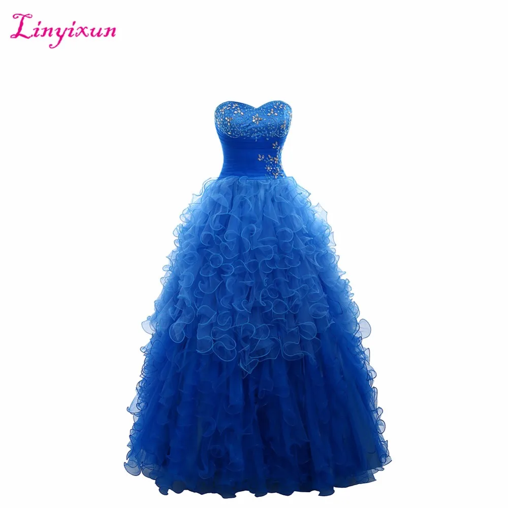 Linyixun настоящая фотография 2017 Королевский синий Quinceanera платья бальное платье