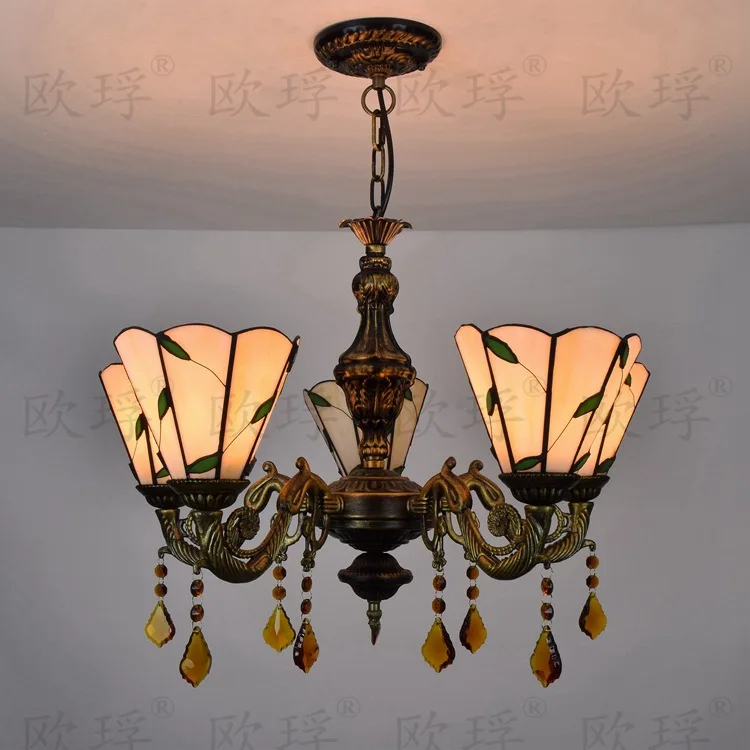 European 5 heads Living room dining bedroom Crystal lamps Tiffany Stained glass Restaurant Pendant Lights 110-240V E27 | Освещение