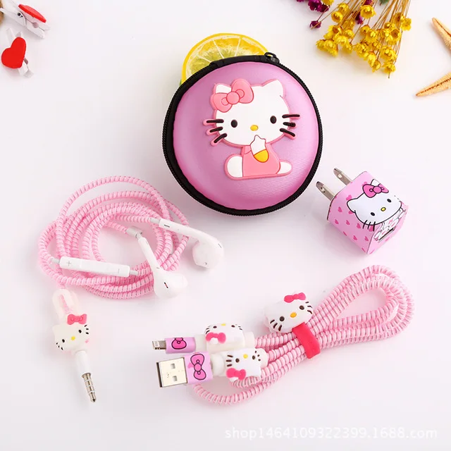 Мультфильм USB кабель наушники протектор набор с наушниками Чехлы кабель Стикеры для намотки Спиральный шнур протектор для iphone5 6 7 - Цвет: style 3