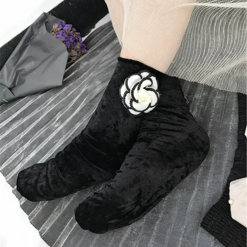 

[EIOISAPRA]Gift White Flower Meias Warm Handmade Glitter Socks Women Silk Colorful Shining Socks Fall/Winter Calcetines Mujer