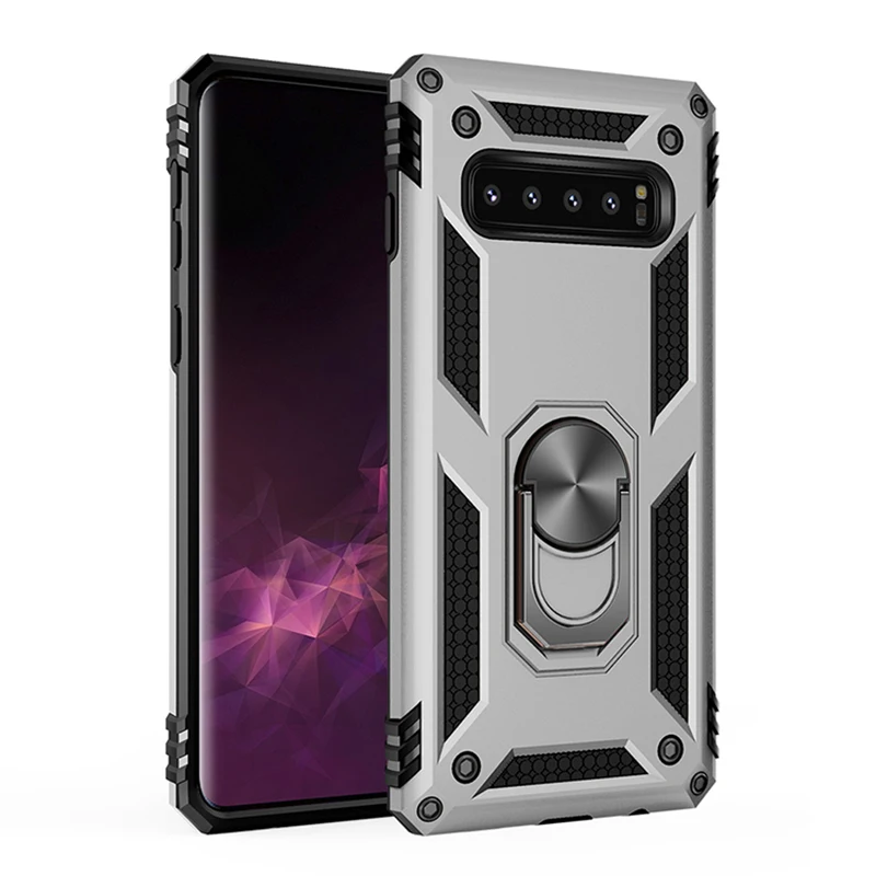 Silver Роскошный армированный Мягкий противоударный чехол для samsung Galaxy S8 S9 S10 Plus S10e Note 8 9 силиконовый Магнитный чехол-держатель для автомобиля - Цвет: Silver