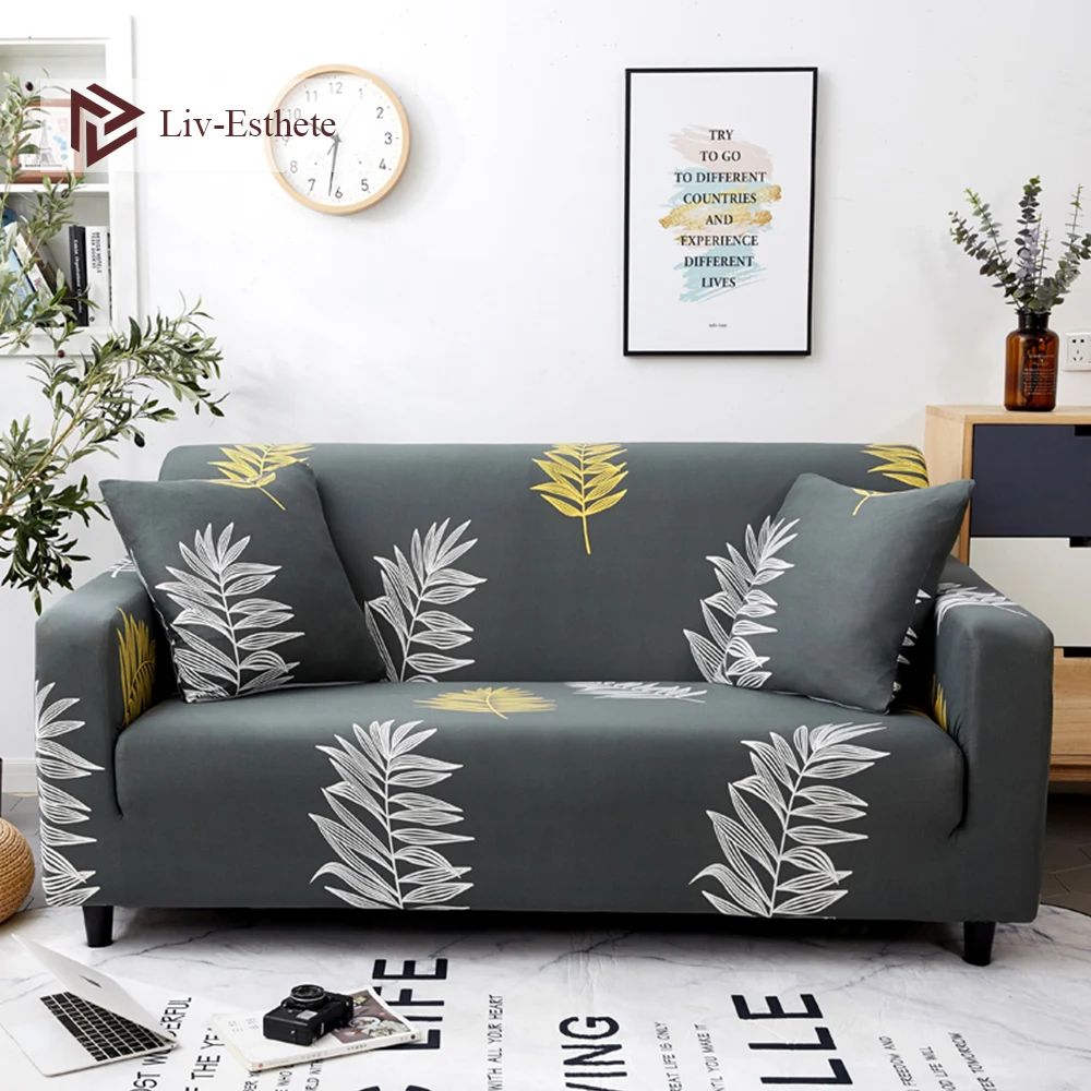 

Liv-Esthete Fashion Leaf Slipcovers Sofa Cover All-inclusive Sectional Elastic Full Couch Cover Sofa Towel 1/2/3/4-Seater