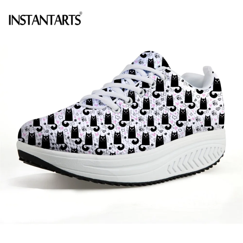 

INSTANTARTS Breathable Cartoon Cat Pattern Platform Women Swing Shoes Female Height Increasing Casual Flats Shoes for Teenagers