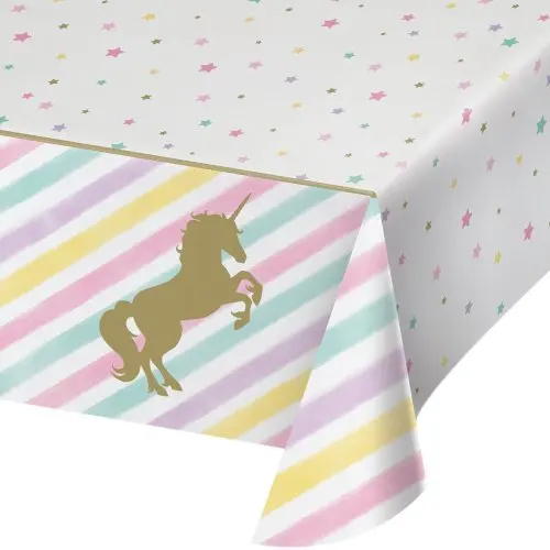 Tablecloth-1PCS Золотой Единорог набор одноразовой посуды наборы розовые фольгированные воздушные шары-единороги Бумажная гирлянда торт Топпер День Рождения вечерние принадлежности - Цвет: Tablecloth-1PCS