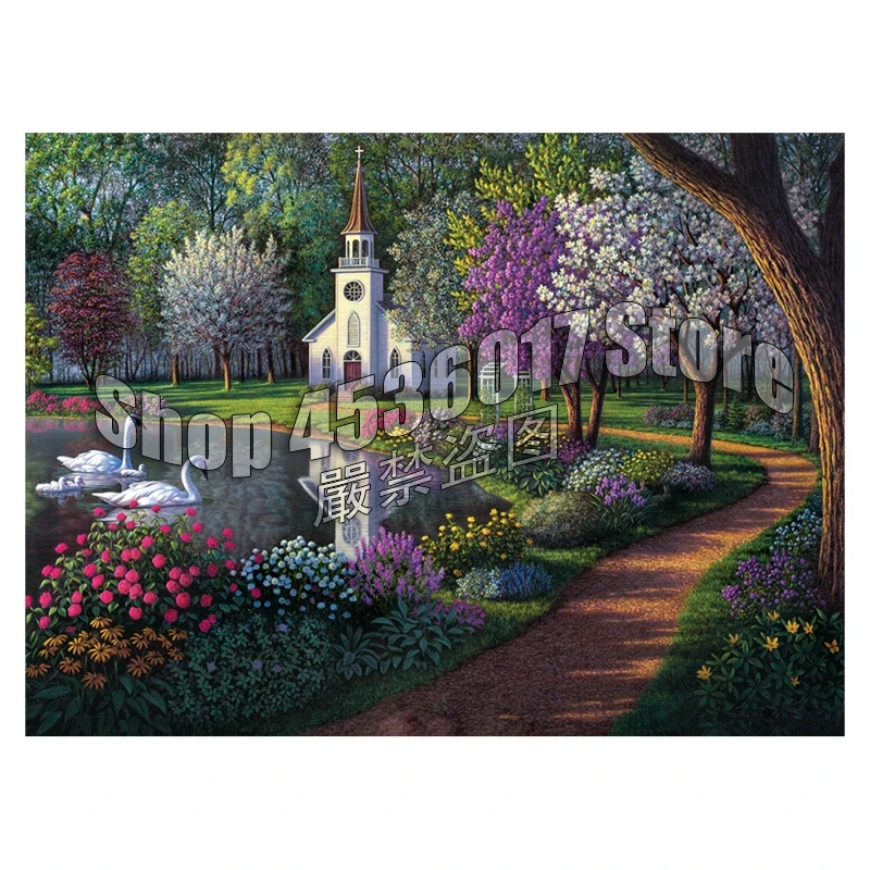 

Diamond Mosaic Diy diamond painting Spring Churches & Temples cross stitch full 5D Resin diamond embroidery rhinestone gifts