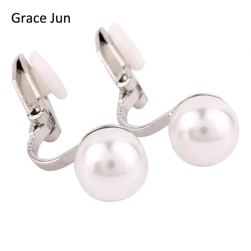 Бренд Grace Jun, 4 цвета, новые клипсы с искусственным жемчугом на серьге, без пирсинга для женщин, Свадебные Роскошные свадебные бижутерные серьги, 8 мм и 12 мм
