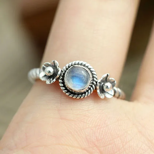 Женское кольцо из стерлингового серебра 925 пробы с натуральным лунным камнем