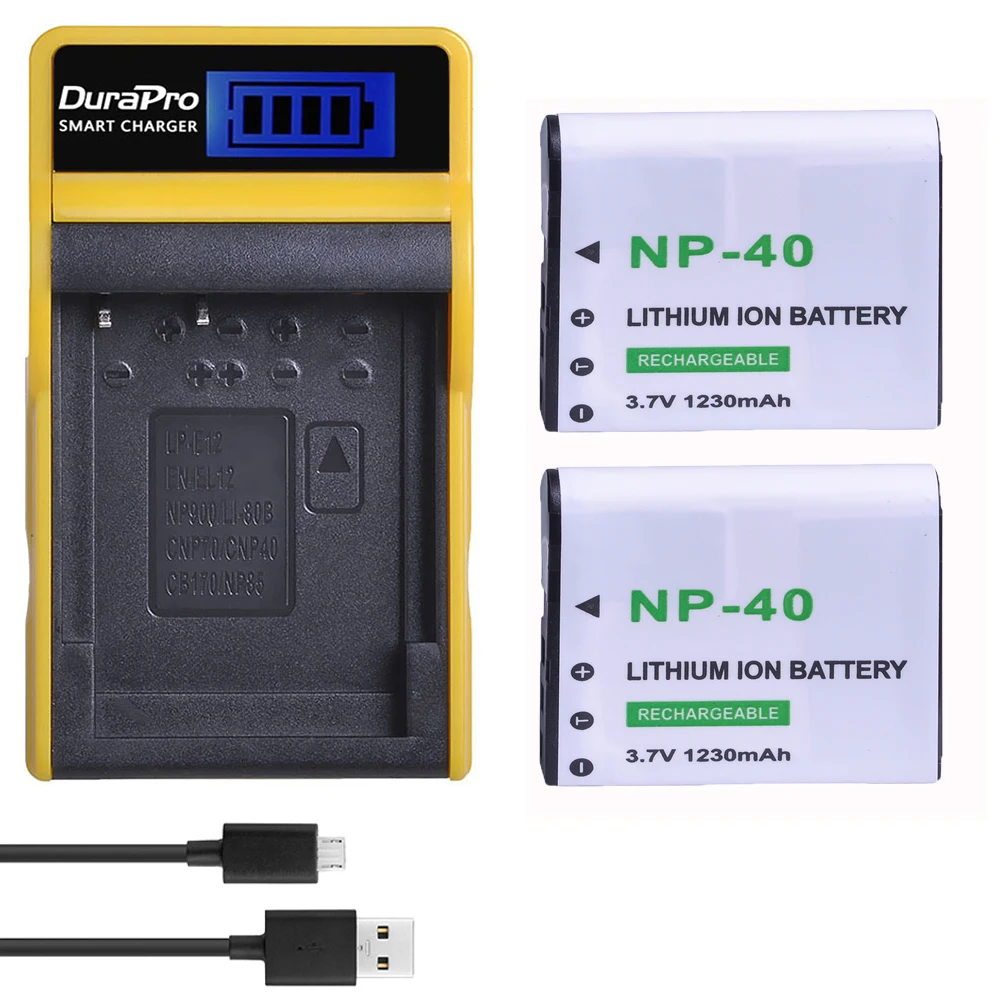 Аккумуляторная литий ионная батарея 1230 мАч NP 40 + зарядное устройство USB с ЖК