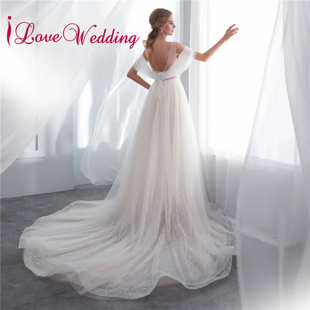 Романтический Vestido de Noiva ТРАПЕЦИЕВИДНОЕ свадебное платье прозрачное украшенное