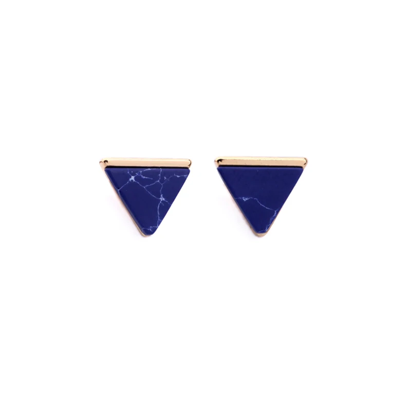 blue earrings 3 цвета синий белый зеленый мраморный треугольник маленькие серьги натуральный камень треугольной формы простые серьги-гвоздики модные ювелирные изделия - Окраска металла: blue earrings