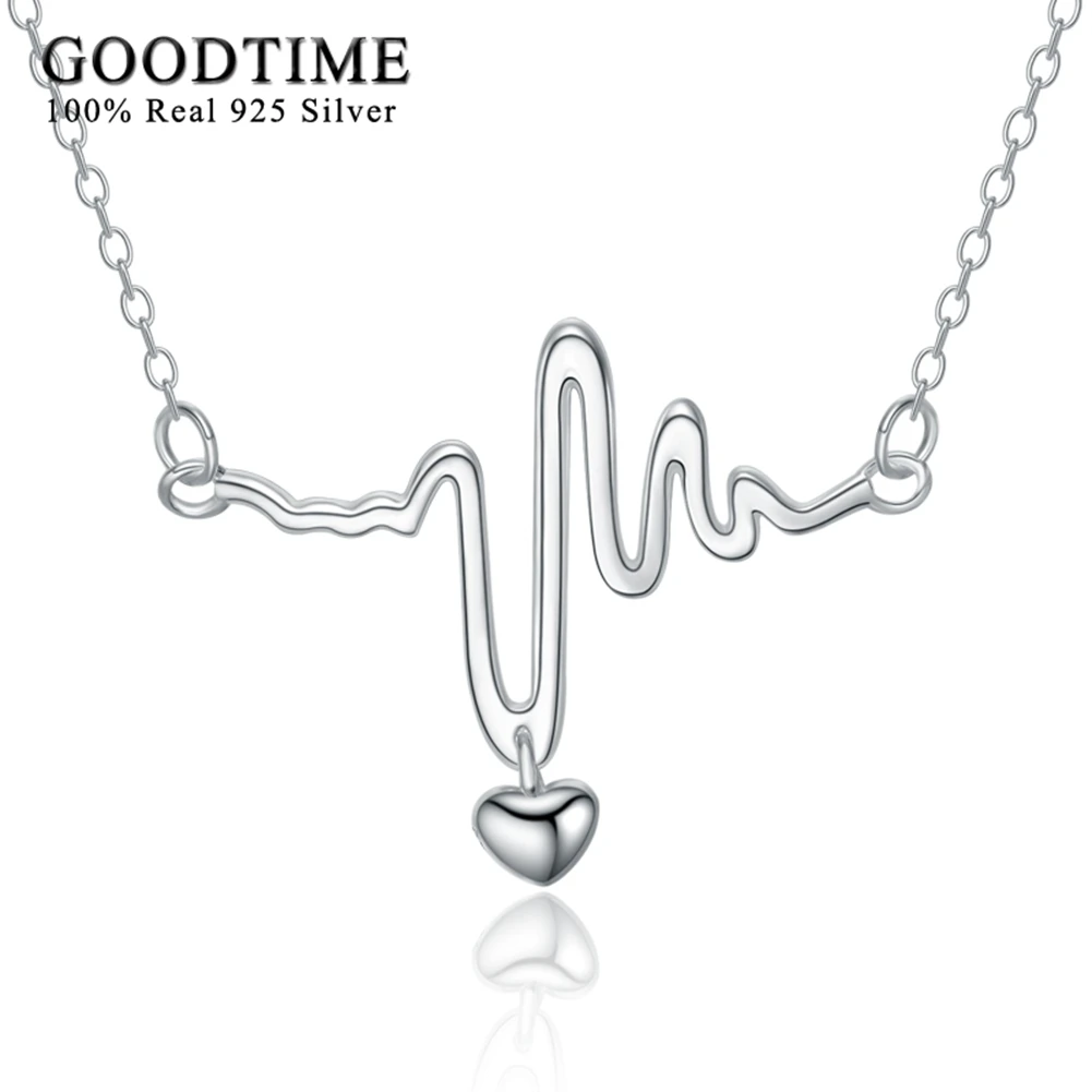 Real 925 Silver Necklace Women Sterling Jewelry Heartbeat Electrocardiogram Pendant Necklaces Lover Gift silver joyas | Украшения и