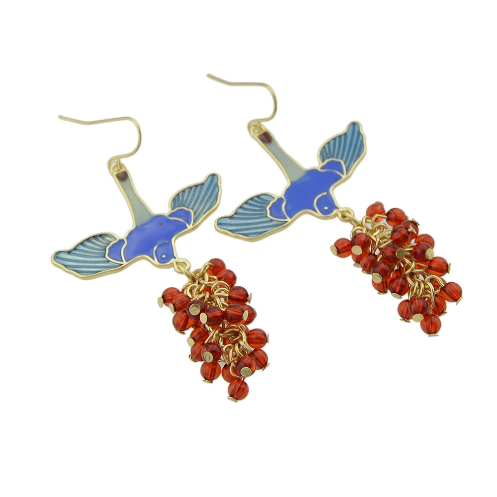 Jufee Party Earrings Bohemian Jewelry Blue Enamel Red Beads Swallow Bird Drop Hanging Fashion Accessories|party earrings|earrings bohemianhanging