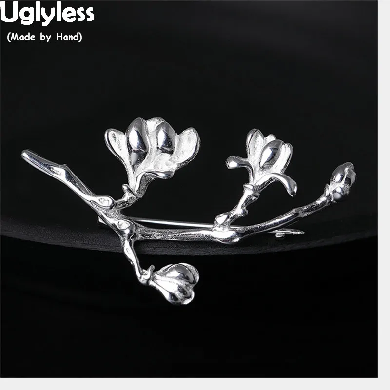 Uglyless Настоящее серебро 925 пробы цветок броши для Женский винтажный этно тайский серебряный Цветочный Брошь ювелирные украшения