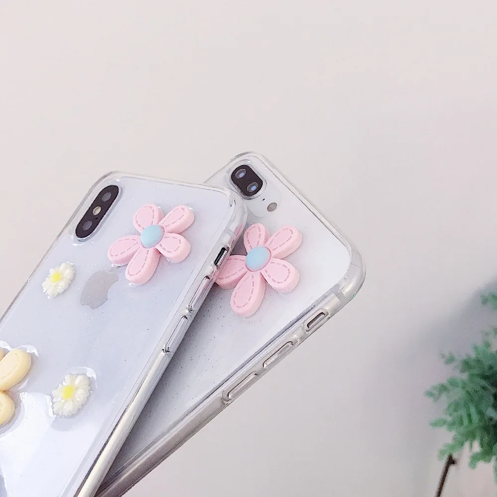 Luxury Bling Glitter phone Case on for iphone XS XR Max Clear TPU Flower Soft Silicone Cover 6 6S 7 8 Plus X |