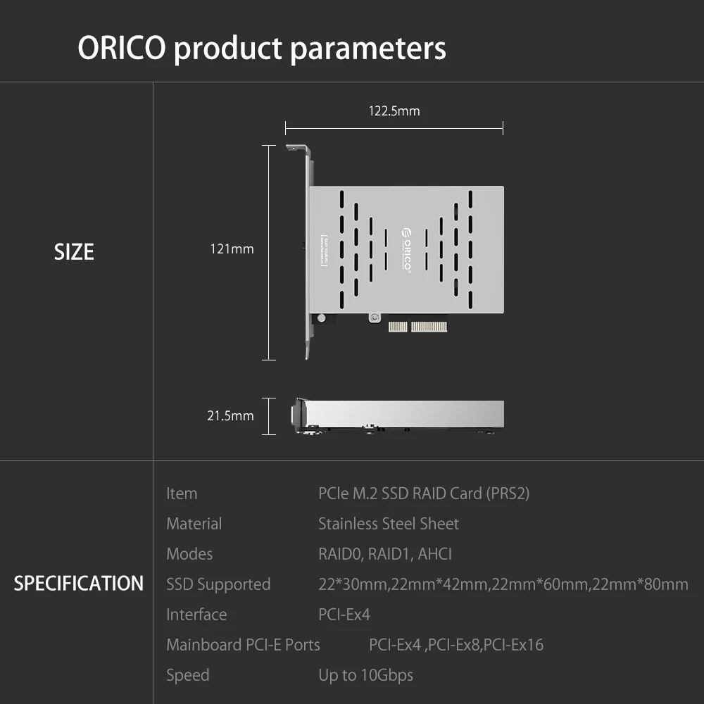 ORICO жесткий диск для настольного компьютера массив карт PCI-E M.2 SSD из нержавеющей стали высокоскоростной Raid жесткий диск карта расширения Raid контроллер