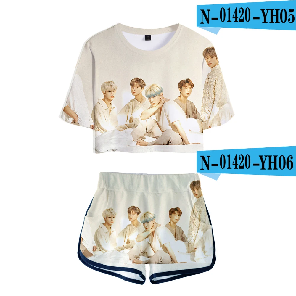LUCKYFRIDAYF MONSTA X 3D комплект из двух предметов Сексуальная хлопковая футболка для женщин стиль 3D футболка хип-хоп костюм Шорты повседневные топы+ шорты - Цвет: N01420