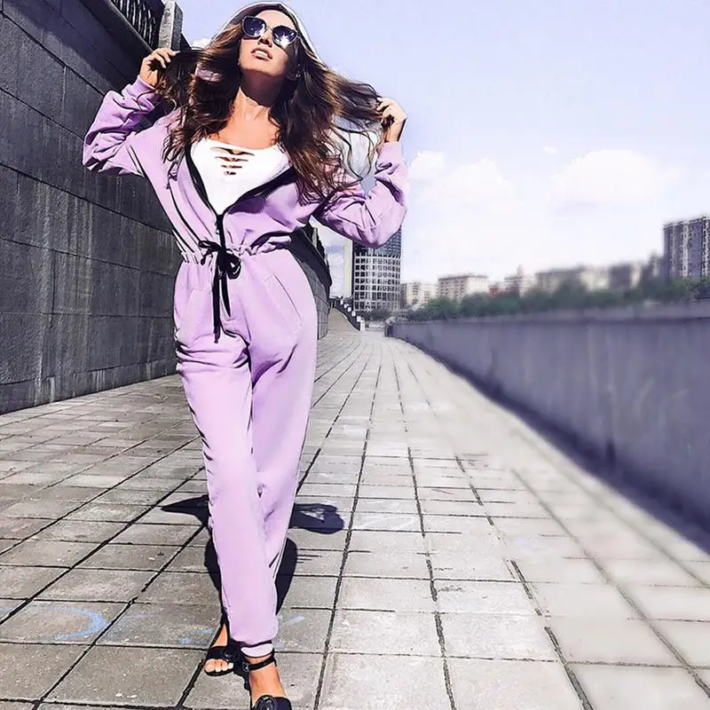 Розовый цвет модный крутой Спортивный Повседневный цельный костюм с капюшоном
