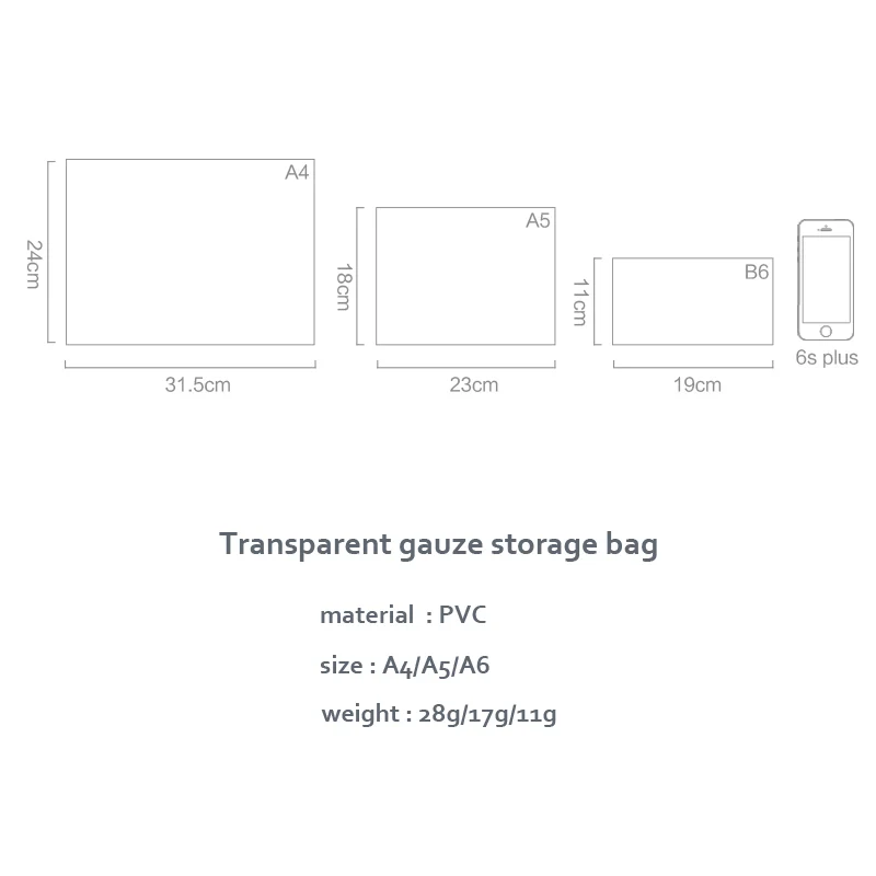 JIANWU A4 A5 B6 MUJI STYLE Simple nylon transparent mesh bag data bag Folder stationery storage bag School Supplies