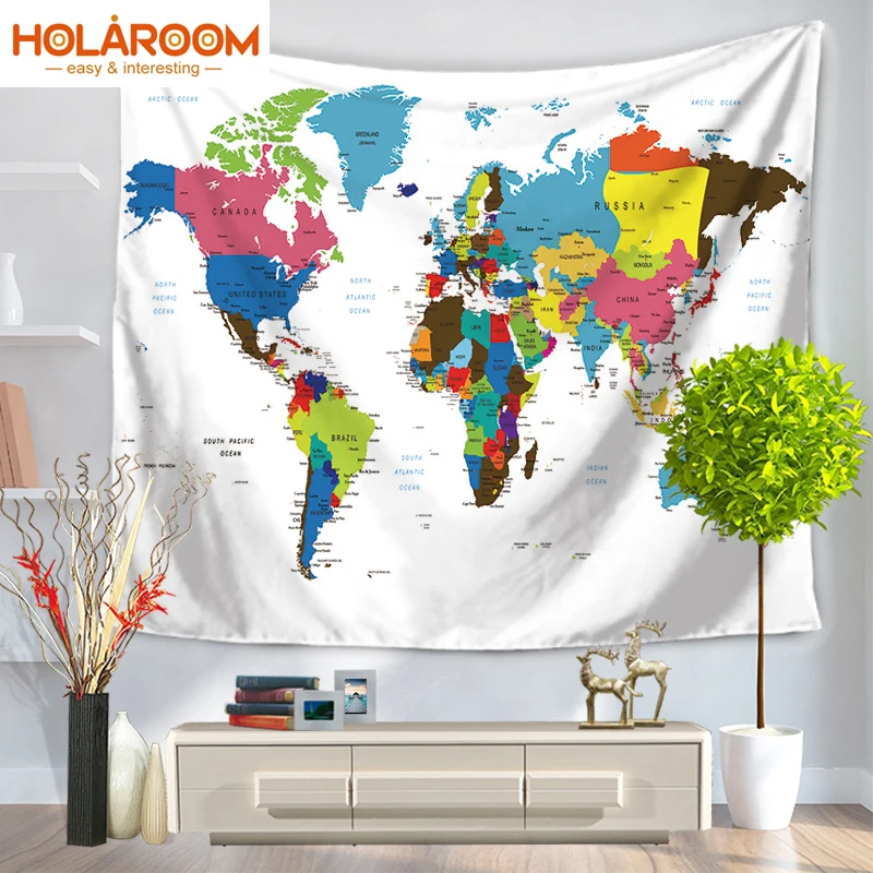 Карта мира полиэстер гобелен индийская Мандала настенный арт одеяло для дома и