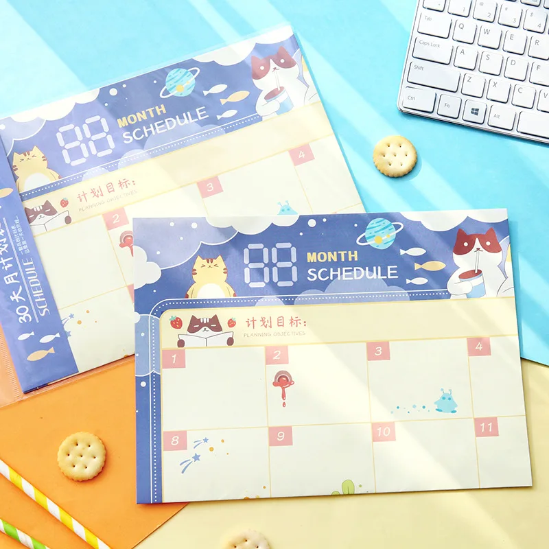 Coloffice 1PC Creative Monthly Plan Table Cartoon Cats Cute 30-day Schedule Work Study Memo Planner Paper Office School Supplies