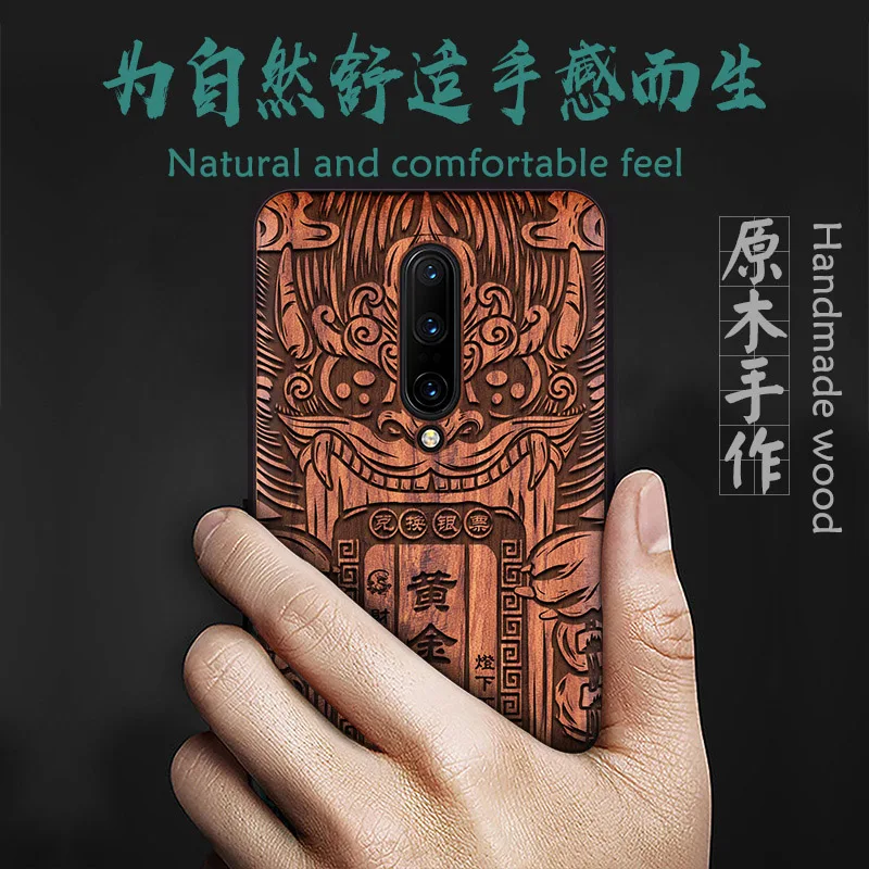 Handmade wood phone case For ONEPLUS 7 PRO cover Natural real Chinese calligraphy s characters Ebony | Мобильные телефоны и