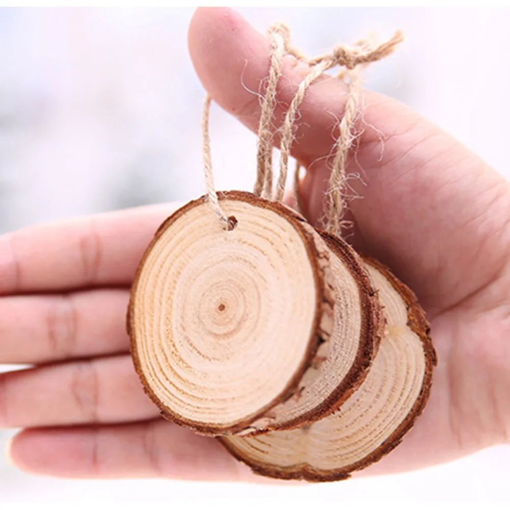 Santa Claus New Year Natural Round Wood chip Christmas Tree Ornaments Pendant Hanging Gifts Xmas Decor Home Party Decorations | Дом и сад