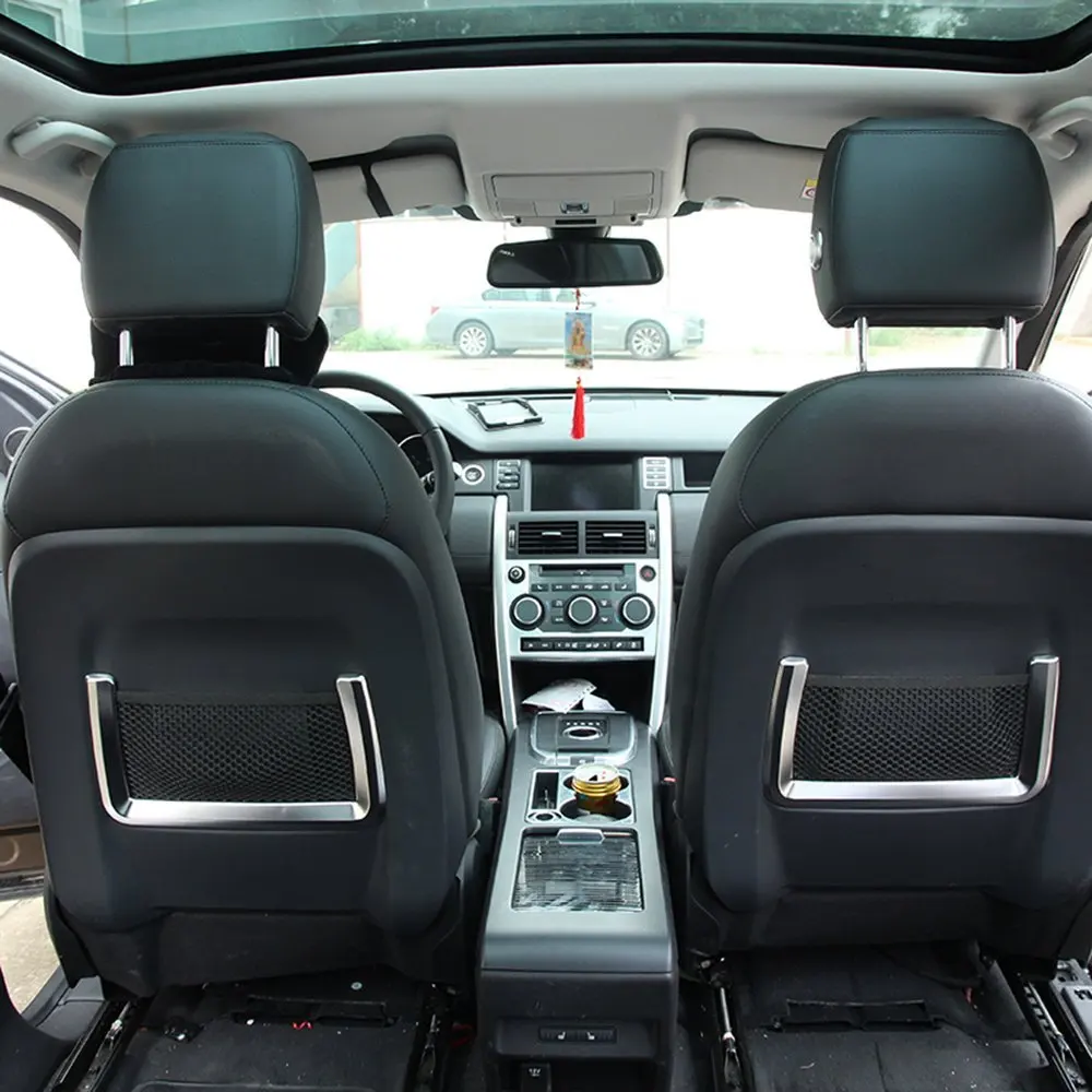 

2pcs ABS Chrome Car Seat Rear Back Storage Net Bag Frame Trim For Land Rover Discovery Sport For Range Rover Sport 2014-2017