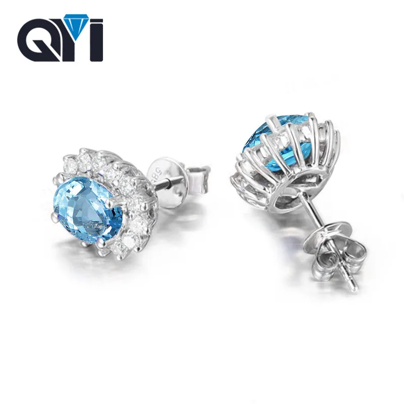 Женские овальные серьги гвоздики QYI 2 5 ct с небесно голубым топазом из