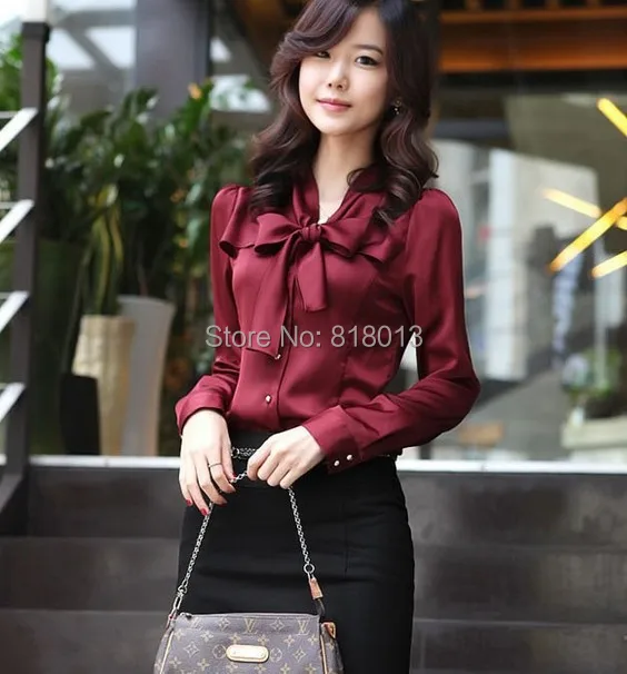 2014 Women's Blouse Top Shirts Female Casual Long-Sleeved Slim Bow Tees 04001 |