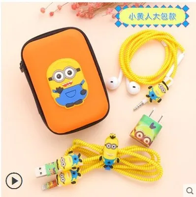Мультяшный usb-кабель протектор для наушников комплект с коробка для наушников кабель Стикеры для намотки спиральный usb-шнур с зарядным устройством для iphone 5s 6 6s 7 - Цвет: style 16