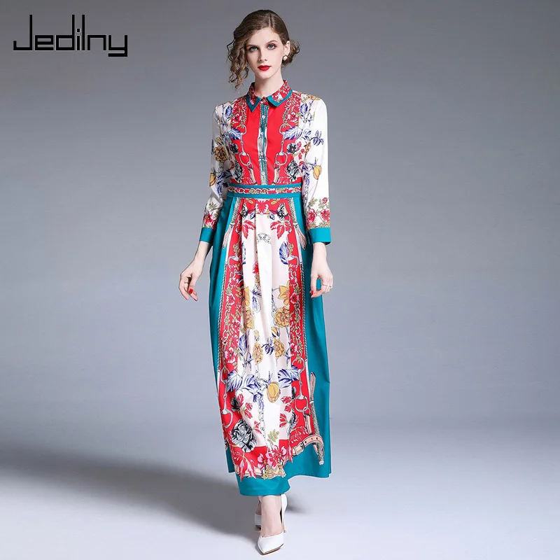 Винтаж рубашка длинное платье Лето 2019 г. для женщин с лацканами однобортный