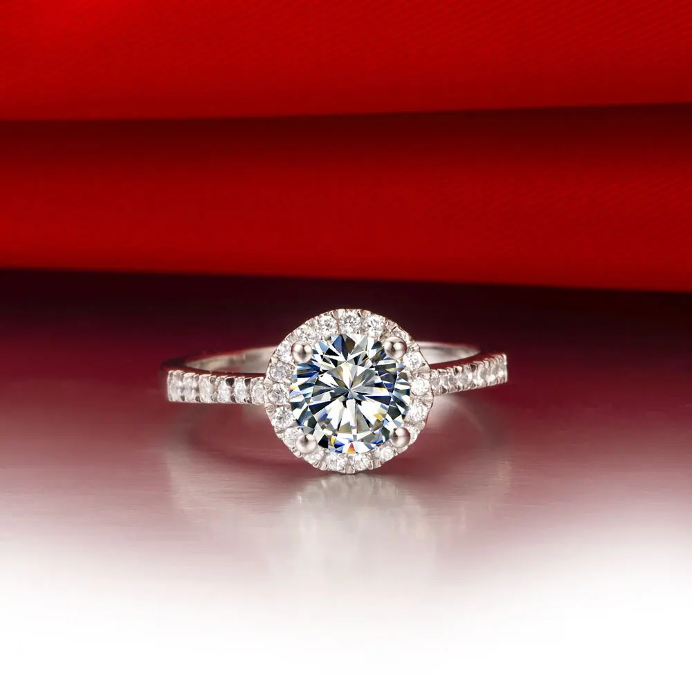 Круглые украшения Halo Style 0.5Ct nscd красивый бриллиант кольцо из стерлингового серебра Pt950 с платиновым