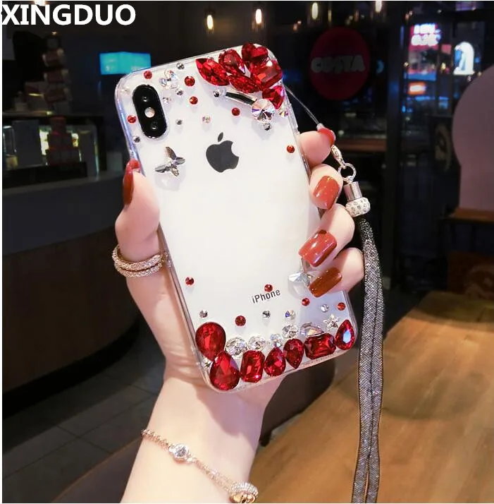 Прозрачный чехол XINGDUO со стразами блестящий для iphone 5 5s 6 6s 7 8 plus X XS MAX XR
