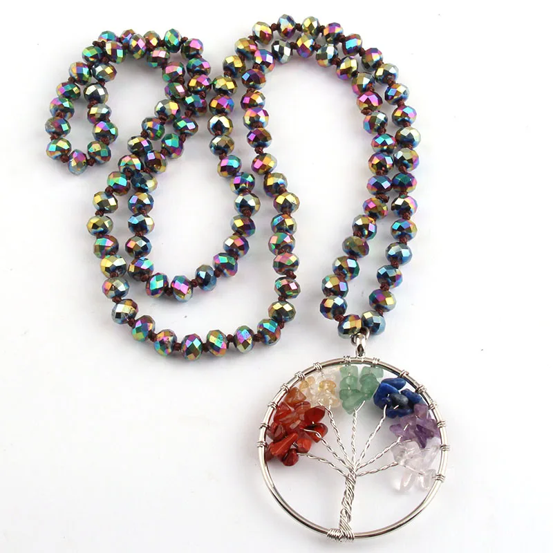 Free Shipping Fashion Long Crystal Glass Knotted Rainbow tree Pendant Necklaces For Women Ethnic Necklace | Украшения и