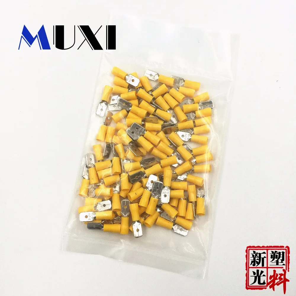 FDD2-250 мужской изолированный Электрический обжимная Клемма для 1,5-2.5mm2 Разъемы Кабель провод разъема 100 шт./упак. желтого цвета