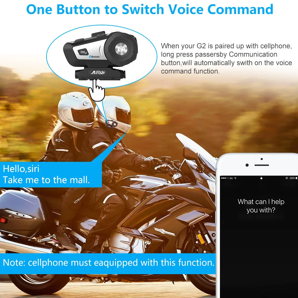 AiRide G2 мотоцикла Мото Шлемы гарнитуры Bluetooth Связь переговорные Водонепроницаемый