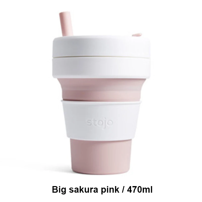 big sakura pink 470 STOJO CUP Складная Силиконовая портативная силиконовая кофейная чашка многофункциональная Складная силиконовая чашка для офиса и путешествий - Цвет: big sakura pink 470