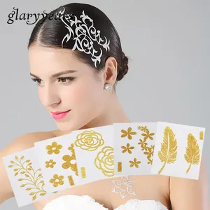 1 лист шикарная флеш-Татуировка для волос металлик золотой цветочный узор Татуировка наклейка серии HG женский боди-арт Нетоксичная блестящая Татуировка Новинка