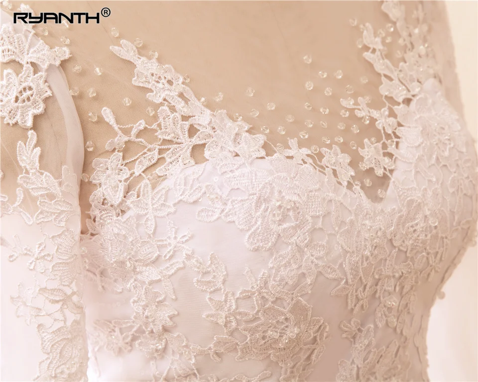 Женское свадебное платье с юбкой годе прозрачное кружевное длинным рукавом и