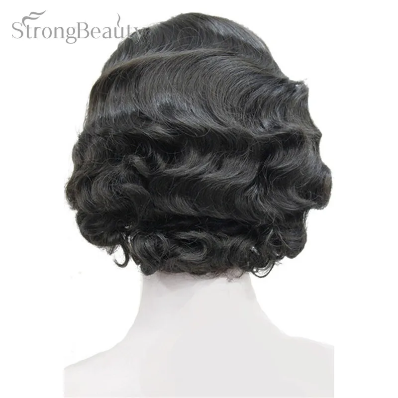 4 StrongBeauty короткий волнистый парик блондинка черный коричневый красные синтетические волосы женщины косплей парик - Цвет: 4