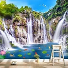 Фотообои в китайском стиле классический HD водопад пруд рыба Красивый природный пейзаж 3D Настенная роспись для гостиной Кабинета Френки