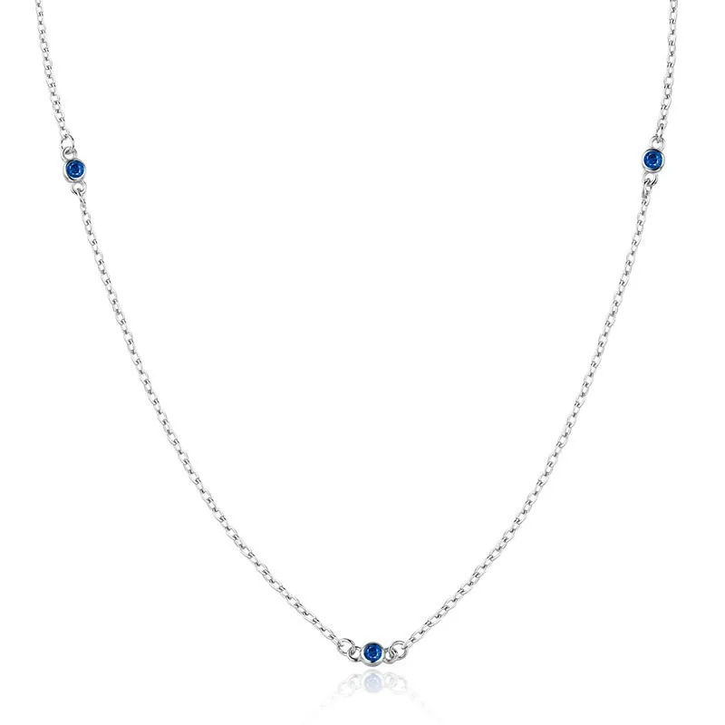 blue 925 пробы, серебряное, круглое, CZ камни, бисерная цепочка, короткое колье, ожерелье для женщин, девушек, ювелирное изделие, колье - Окраска металла: blue