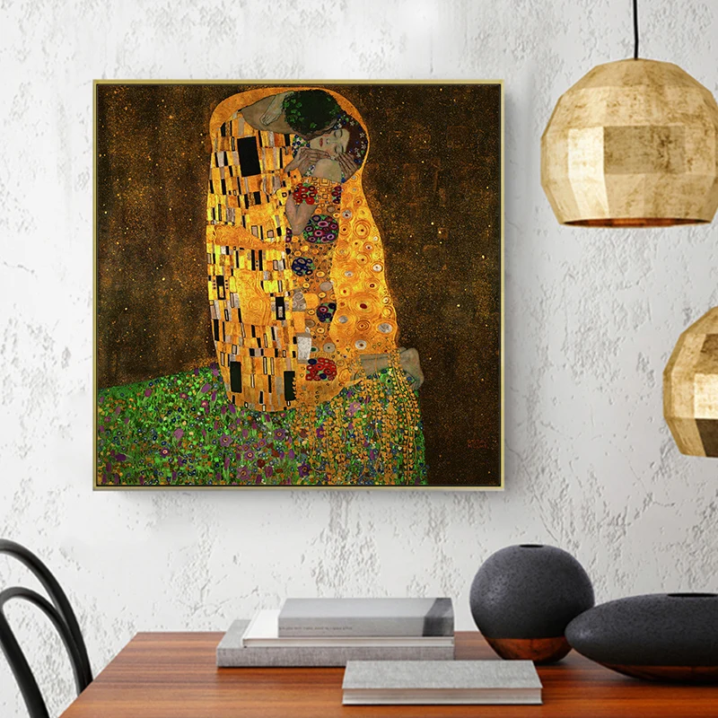 Der Kuss Poster Klimt Style Canvas Painting Golden Wall Pictures For Living Room Nordic Decoration Kiss Classical Home Art | Дом и сад